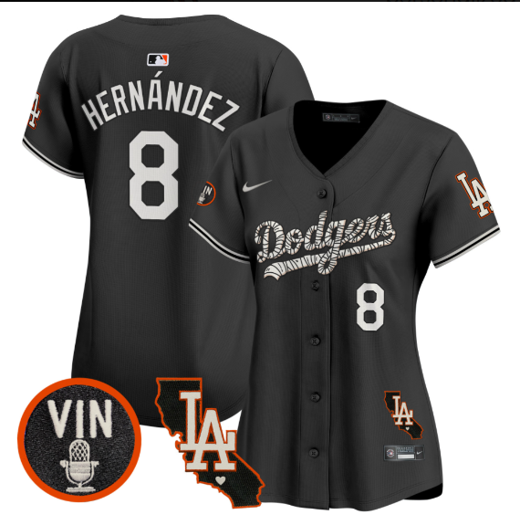Women Los Angeles Dodgers #8 Hernandez 2025 black Limited Stitched Jersey->women mlb jersey->Women Jersey